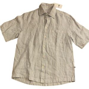 NN07 Men’s linen short sleeve striped button down blue white new small